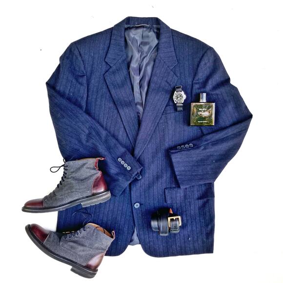 Dior Vintage Navy Pinstriped Wool Dinner Jacket Blazer Classic Tailoring Staple - Picture 3 of 16